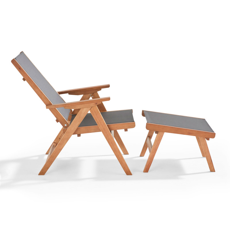 Sillón reclinable de madera de eucalipto con reposapiés