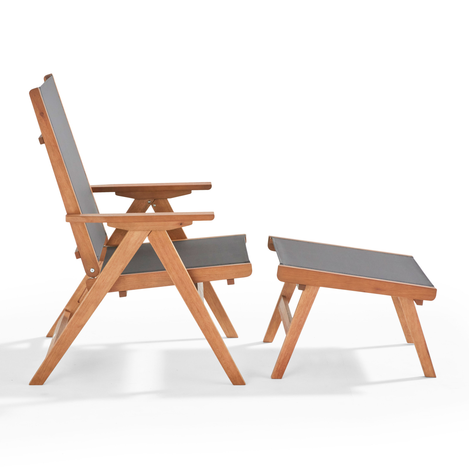Sillón reclinable de madera de eucalipto con reposapiés