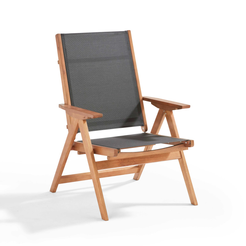 Sillón reclinable de madera de eucalipto con reposapiés