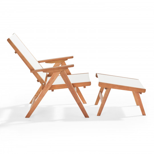 Sillón reclinable de madera de eucalipto con reposapiés