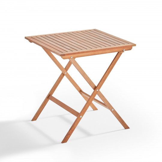Mesa de jardín cuadrada plegable de eucalipto 70 x 70 x 76 cm