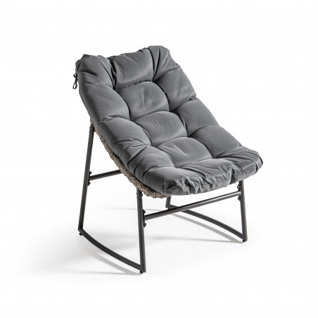 Sillón de jardín de resina y metal con cojines grises