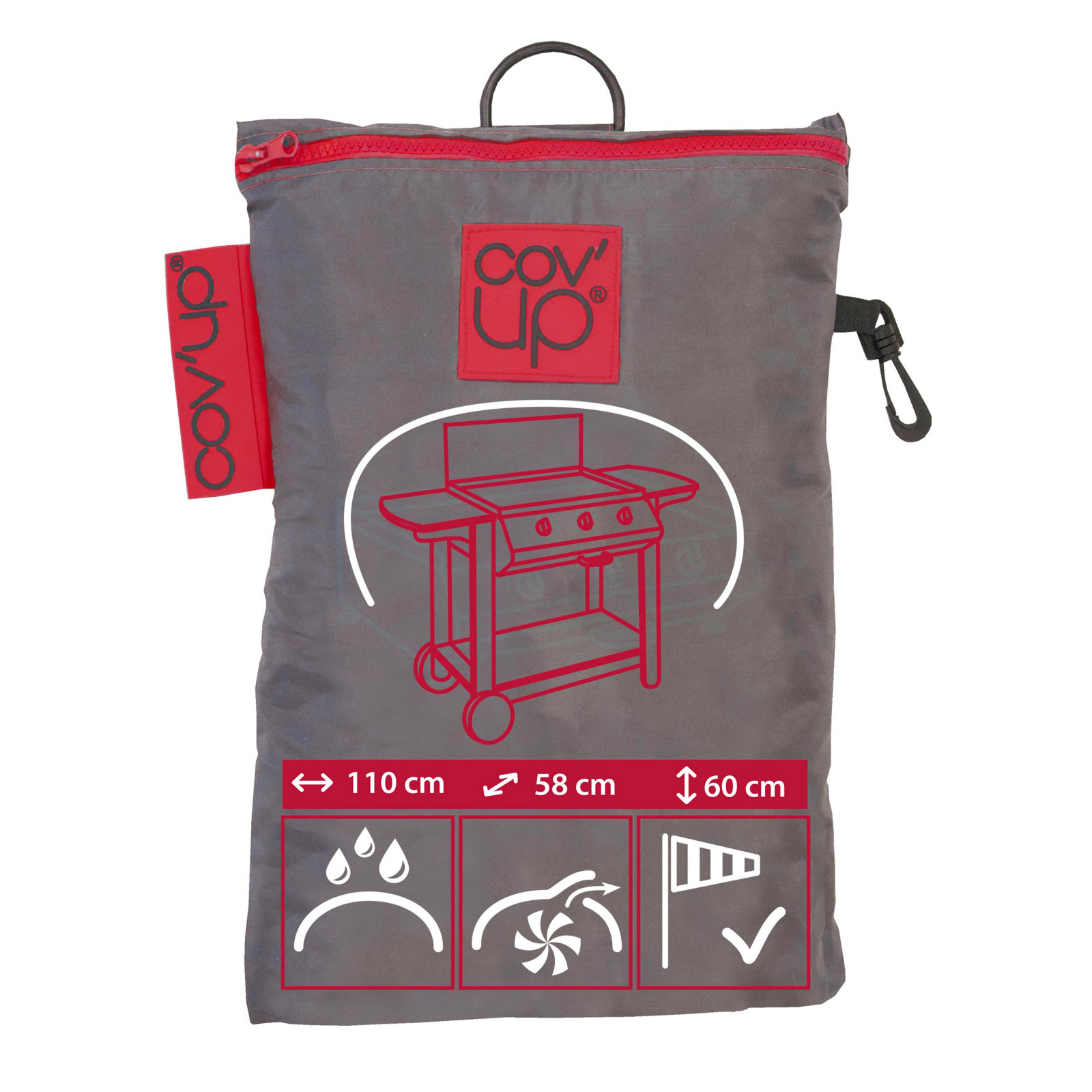 Funda gris para barbacoa rectangular 150 x 60 x 90 cm