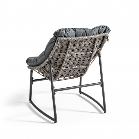 Sillón de jardín de resina y metal con cojines grises