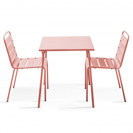 Mesa de jardín cuadrada 70 x 70 cm y 2 sillas de metal apilables