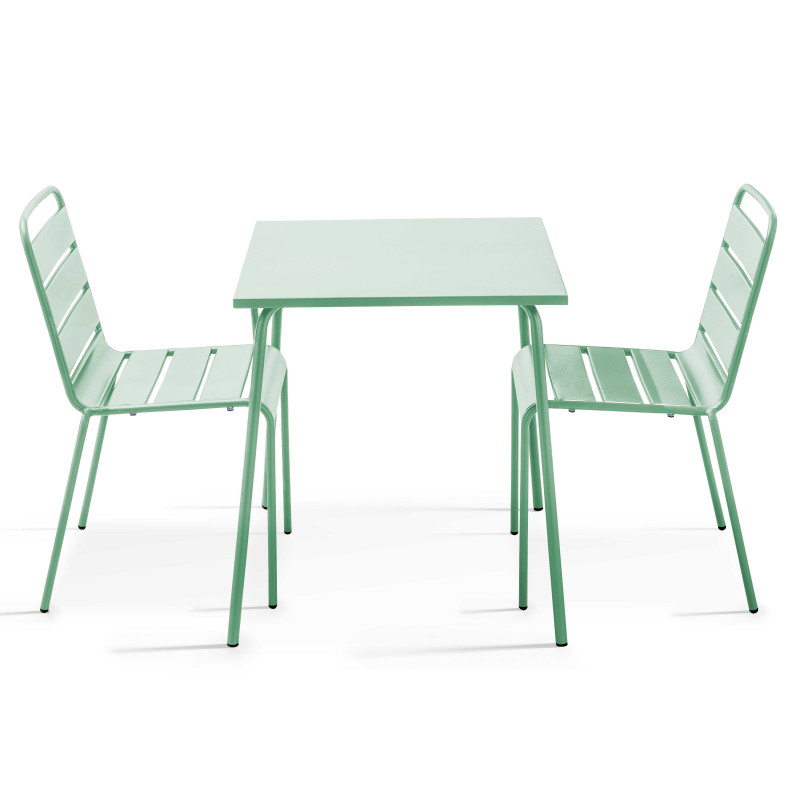 Mesa de jardín cuadrada 70 x 70 cm y 2 sillas de metal apilables