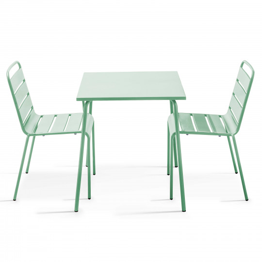 Mesa de jardín cuadrada 70 x 70 cm y 2 sillas de metal apilables