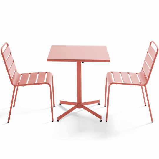 Mesa cuadrada con tablero plegable 70 x 70 cm y 2 sillas de metal