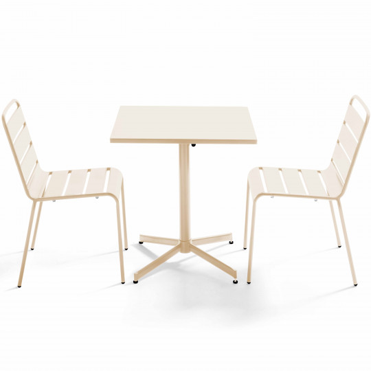 Mesa de jardín bistro cuadrada inclinable de metal 70x70 cm y 2 sillas | Oviala