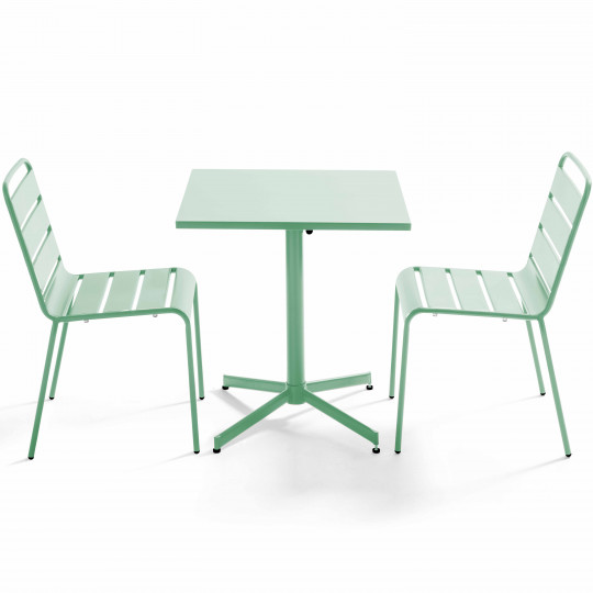 Mesa cuadrada con tablero plegable 70 x 70 cm y 2 sillas de metal