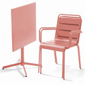 Mesa cuadrada de jardín con tablero plegable 70 x 70 cm y 2 sillas con reposabrazos de metal