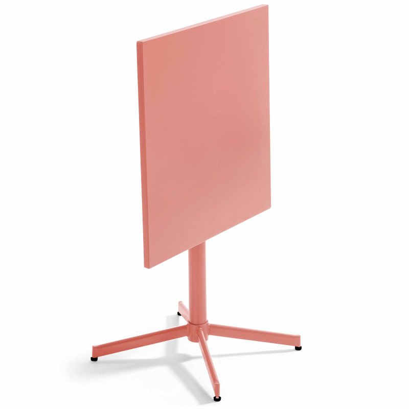 Mesa cuadrada de jardín con tablero plegable 70 x 70 cm y 2 sillas con reposabrazos de metal