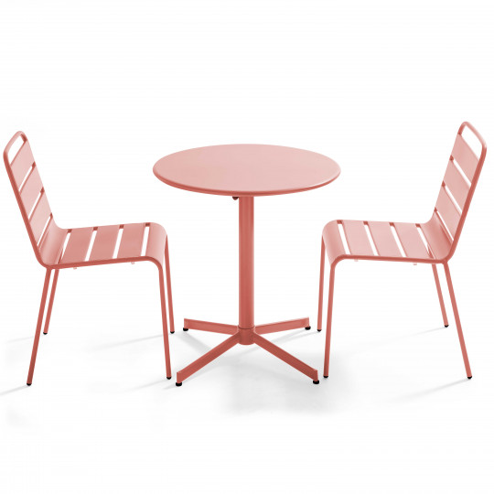 Mesa redonda con tablero plegable ø70 cm y 2 sillas de metal