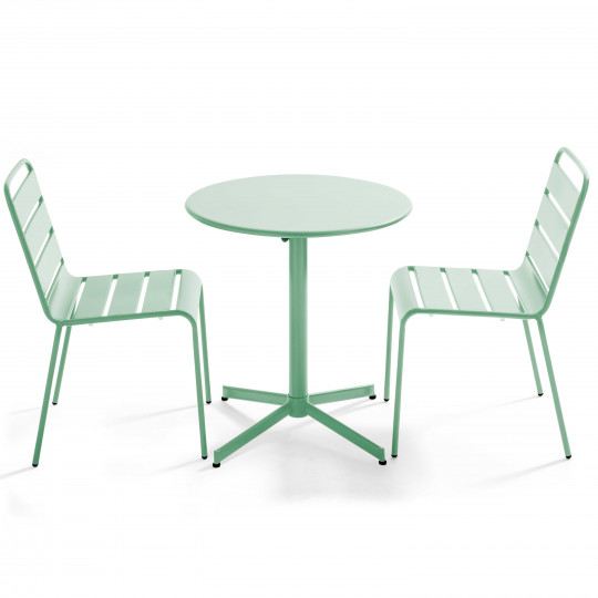 Mesa redonda con tablero plegable ø70 cm y 2 sillas de metal
