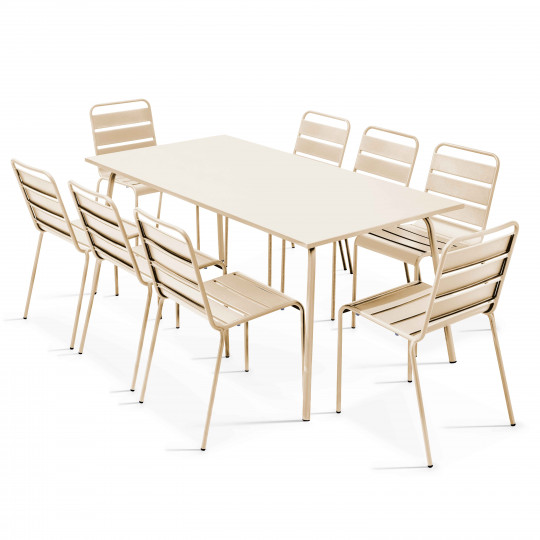 Mesa de jardín rectangular y 8 sillas de metal apilables | Oviala