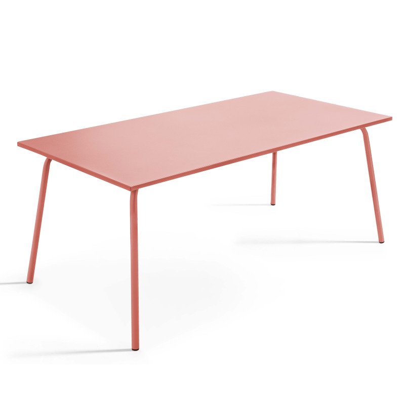 Mesa de jardín rectangular 180 x 90 cm y 8 sillas de metal apilables con reposabrazos (4/7)