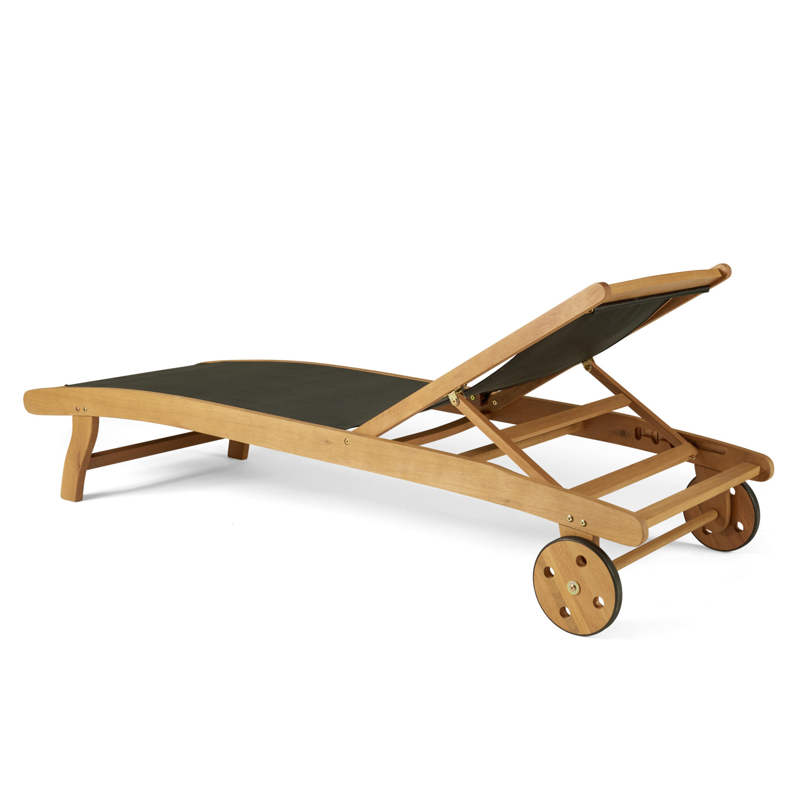 Lote de 2 tumbonas de madera FSC con ruedas, reclinables 5 posiciones