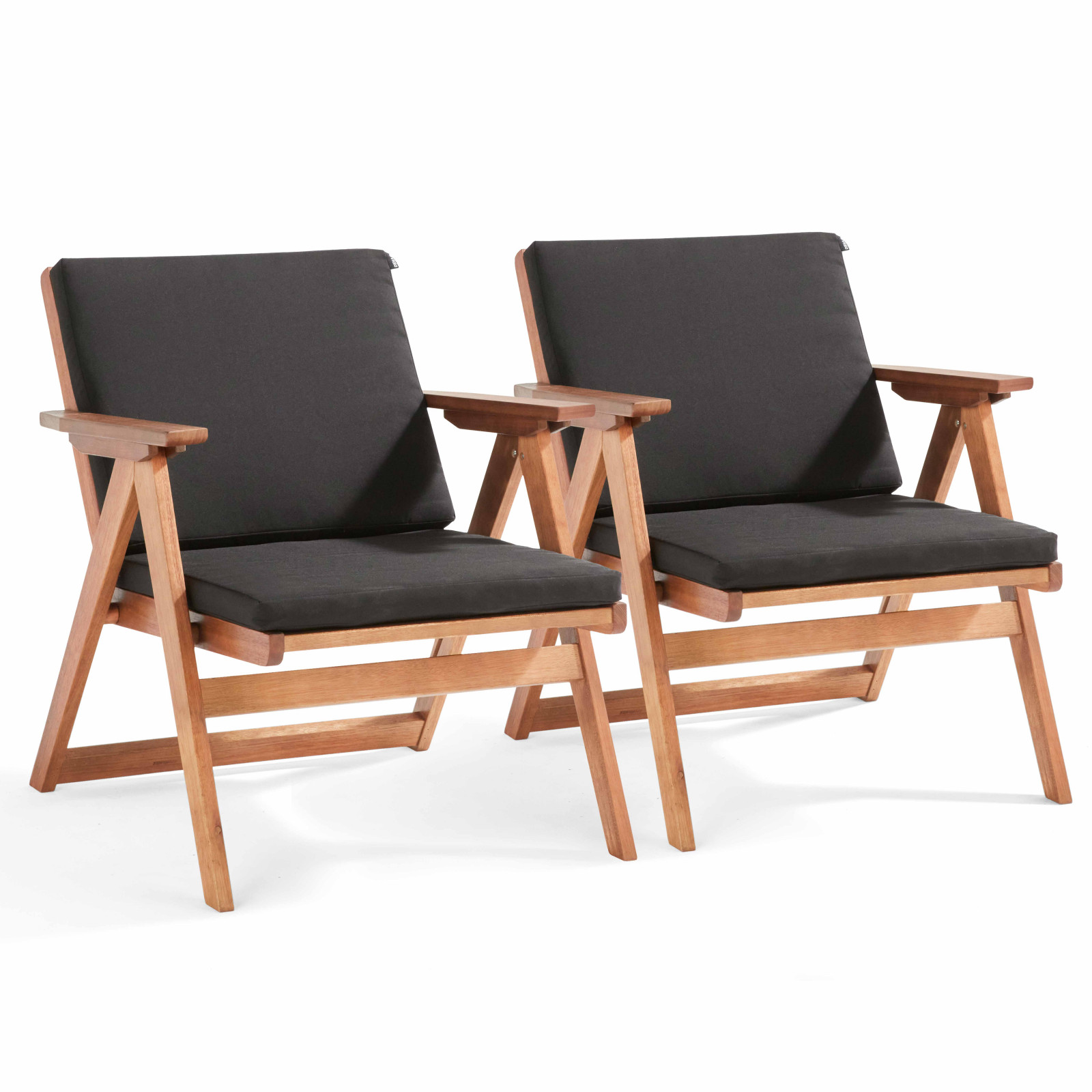 Lote de 2 sillones de madera con cojines negros