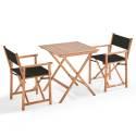 Mesa de jardín cuadrada plegable 70 x 70 cm y 2 sillas plegables con reposabrazos