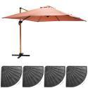 Conjunto de sombrilla colgante inclinable cuadrado (3 x 3 m) + 4 losas lastradas