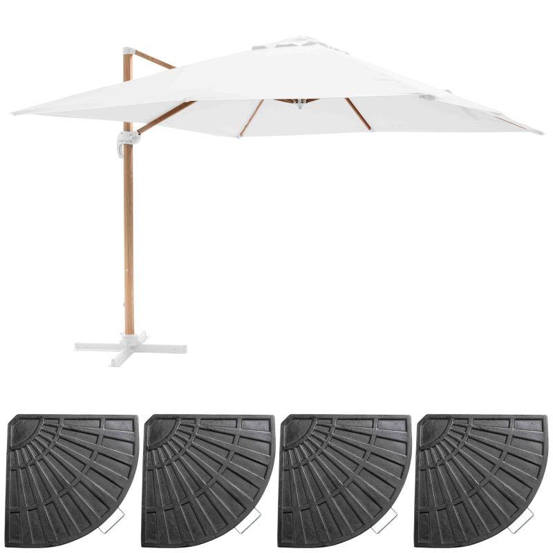 Conjunto de sombrilla colgante inclinable cuadrado (3 x 3 m) + 4 losas lastradas