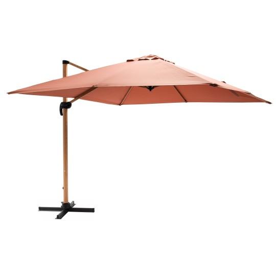Parasol excentrico 3x3 m cuadrado inclinable giratorio 360° y con mástil efecto madera | Oviala
