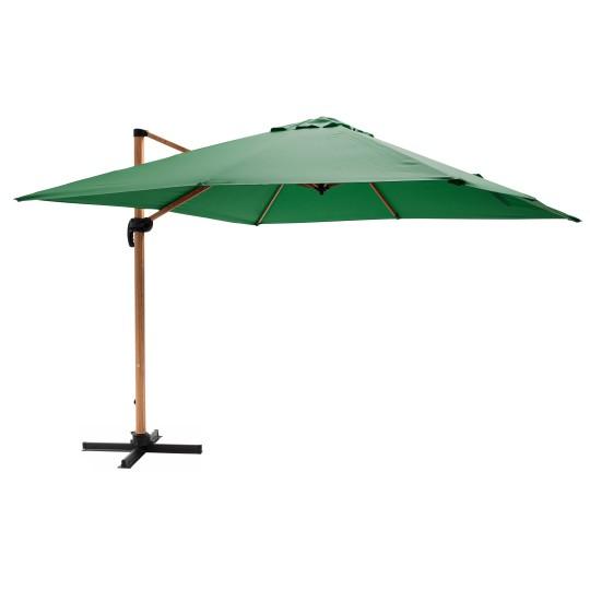 Parasol excentrico 3x3 m cuadrado inclinable giratorio 360° y con mástil efecto madera | Oviala