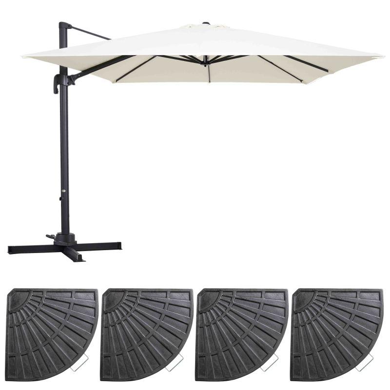 Conjunto de sombrilla colgante cuadrada (3 x 3 m) giratoria de 360° + 4 losas lastradas