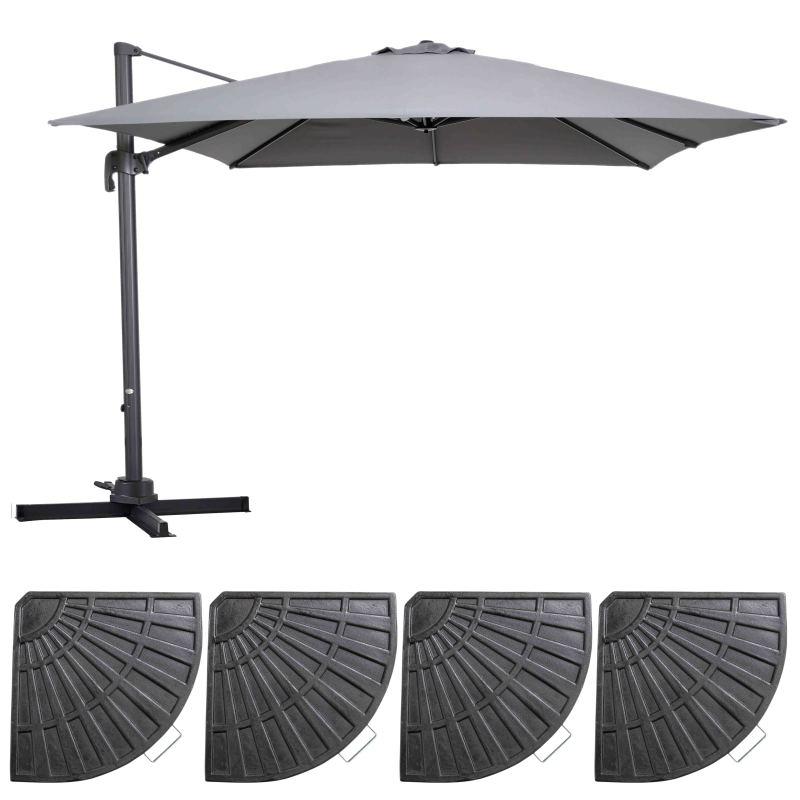 Conjunto de sombrilla colgante cuadrada (3 x 3 m) giratoria de 360° + 4 losas lastradas