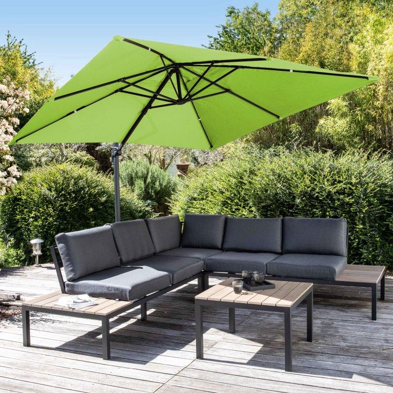 Conjunto de sombrilla colgante cuadrada (3 x 3 m) giratoria de 360° + 4 losas lastradas