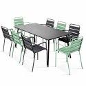 Mesa de jardín rectangular 180 x 90 cm y 8 sillas desparejadas con reposabrazos