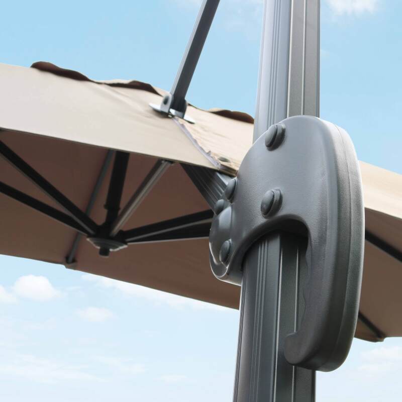 Conjunto de sombrilla colgante rectangular orientable a 360° (2 x 3 m) + 4 losas lastradas