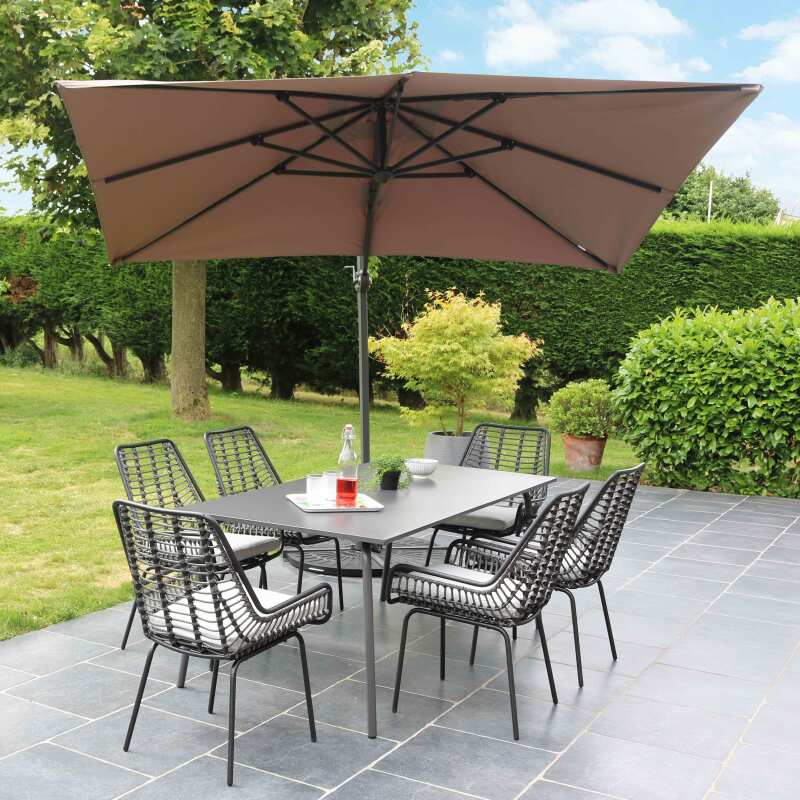 Conjunto de sombrilla colgante rectangular orientable a 360° (2 x 3 m) + 4 losas lastradas