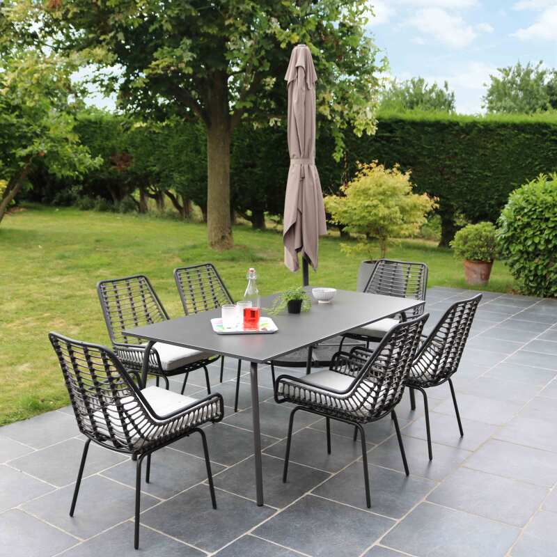 Conjunto de sombrilla colgante rectangular orientable a 360° (2 x 3 m) + 4 losas lastradas