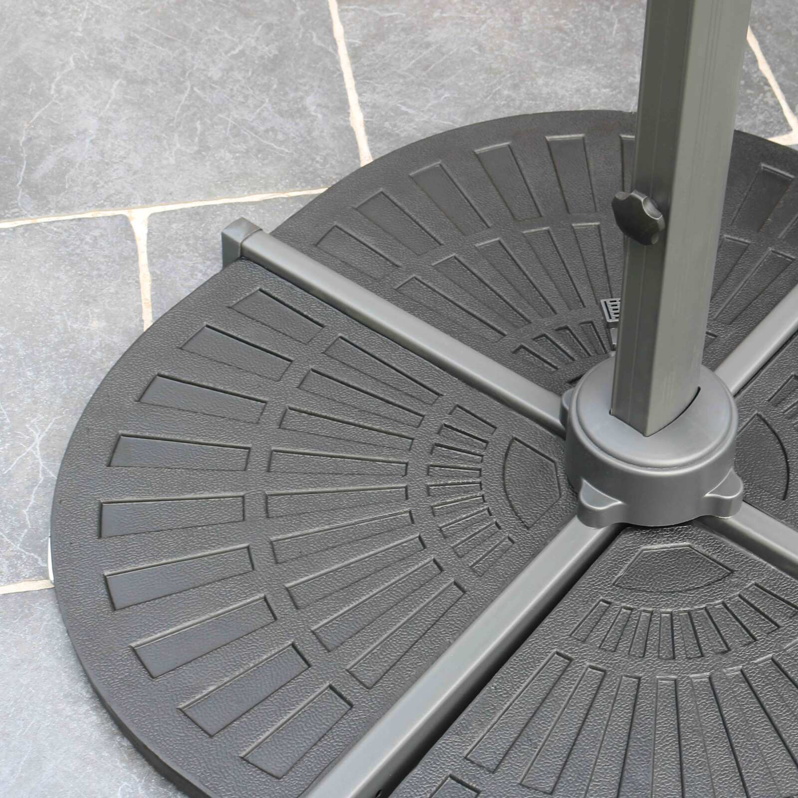 Conjunto de sombrilla colgante rectangular orientable a 360° (2 x 3 m) + 4 losas lastradas