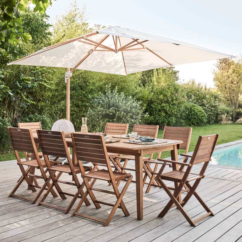 Conjunto de sombrilla colgante inclinable cuadrado (3 x 3 m) + 4 losas lastradas