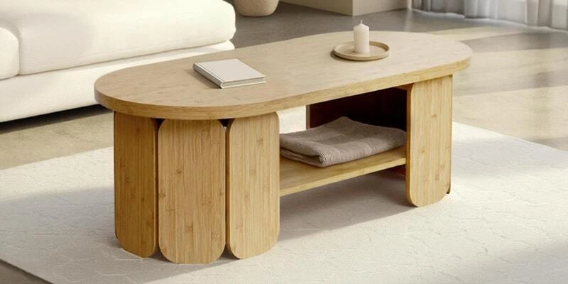 Mesa de centro aspecto natural madera con forma ovalada