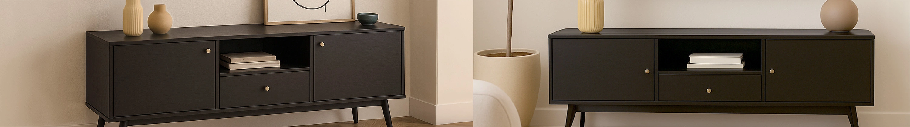 mueble TV efecto madera negra estilo diseño