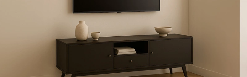 mueble TV efecto madera negra estilo diseño