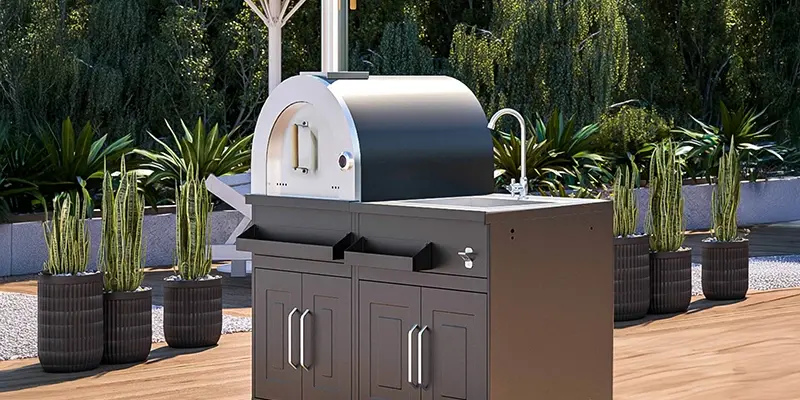 Cocina de exterior de metal compacta con 2 módulos