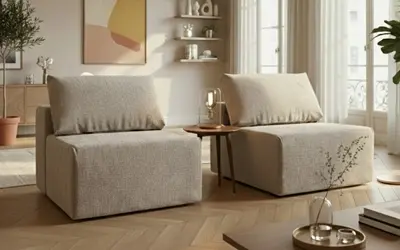 sillones de sofá modular de tela color crudo