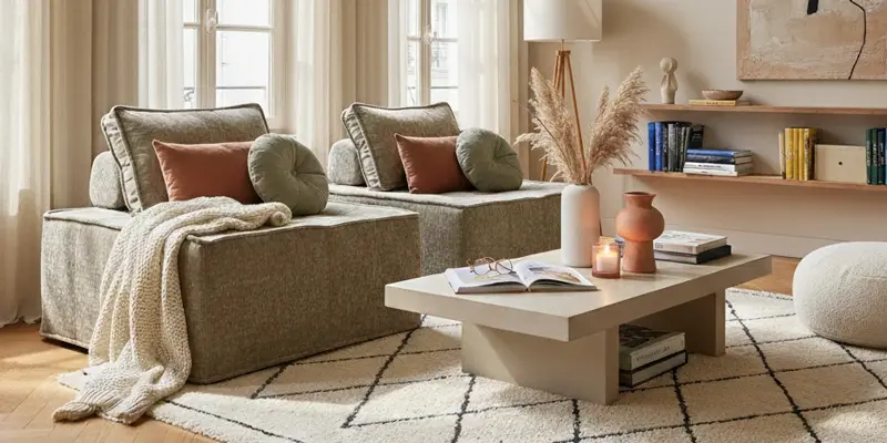 Sillones de sofá modular de tela color topo