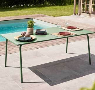 Mesa de jardín junto a la piscina: precauciones e ideas
