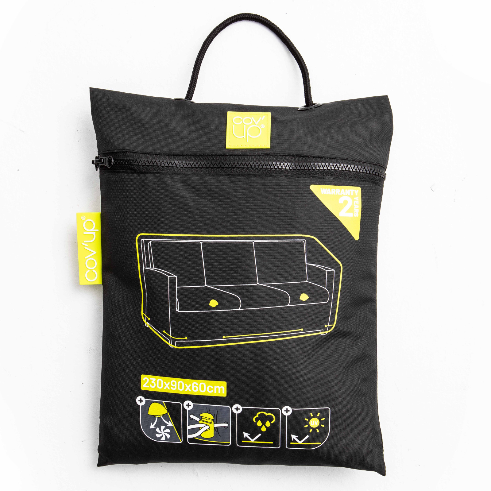 Funda de sofá de exterior negra 230 x 90 x 60 cm