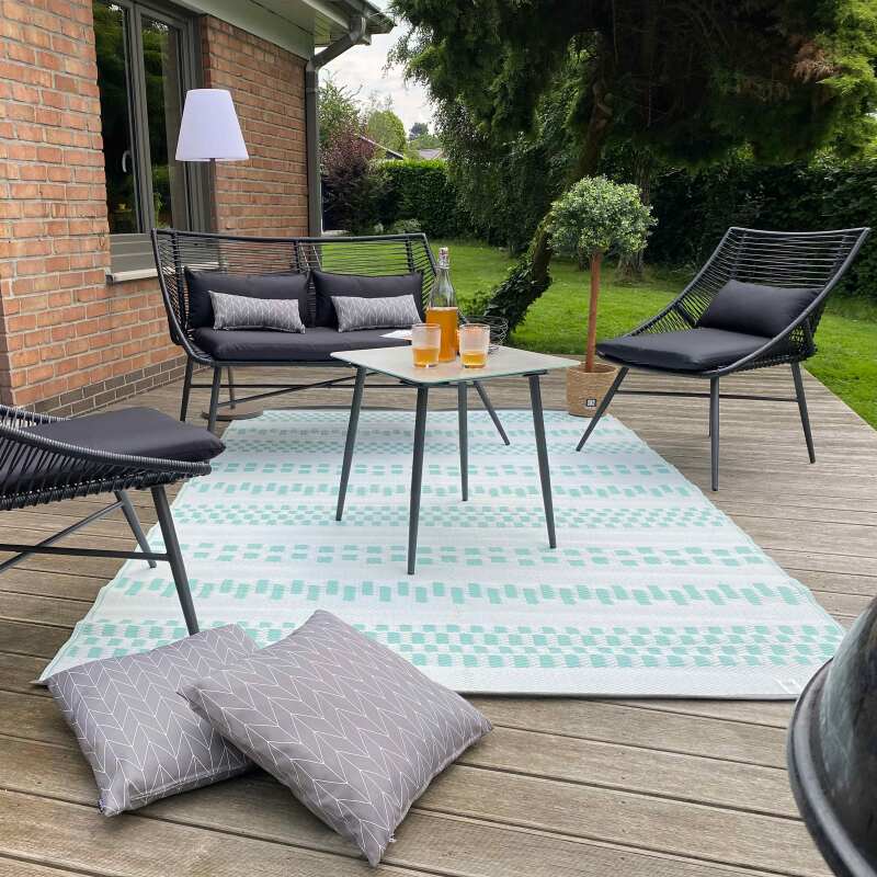 Alfombra de exterior azul con estampado geométrico reversible rectangular - Lifestyle