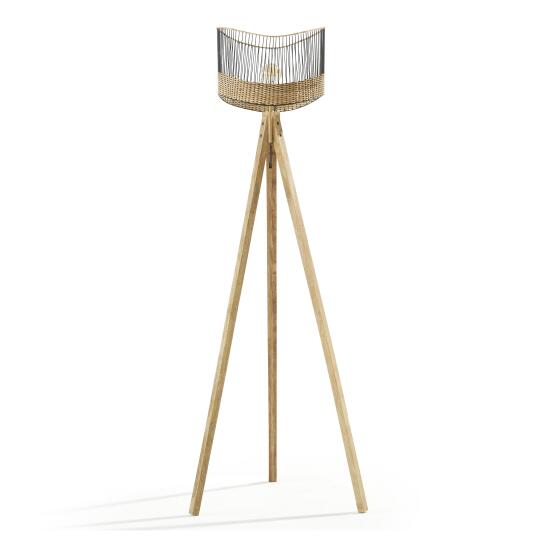 Lámpara de pie de madera de mango macizo y ratán