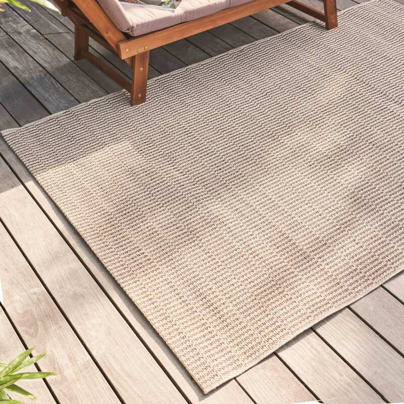 Alfombra de exterior beige con estampado tejido rectangular - Lifestyle