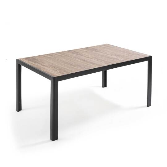 Mesa de comedor rectangular de cerámica efecto madera y aluminio 6 personas | Oviala