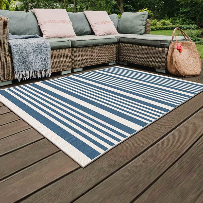 Alfombra de exterior con estampado de rayas reversible rectangular - Lifestyle