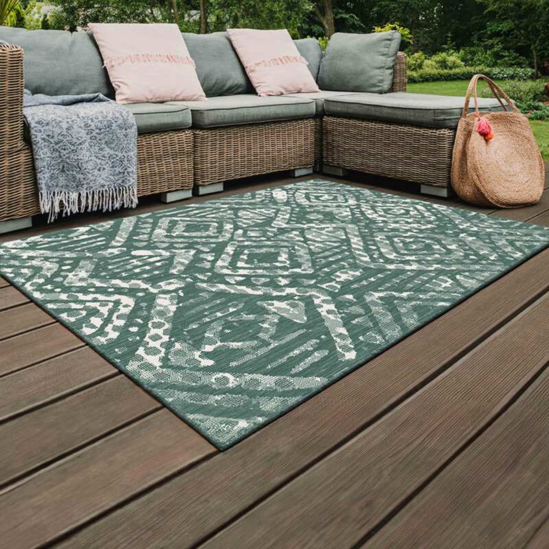 Alfombra de exterior con estampado étnico reversible rectangular - Lifestyle